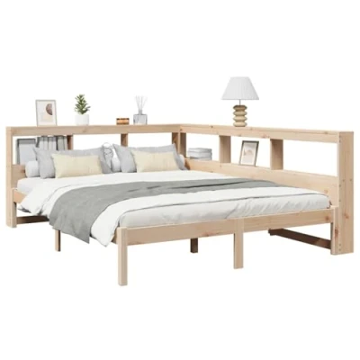 Abbildung von vidaXL Massivholzbett, Bett Kopfteil mit Bücherregal ohne Matratze, Bettgestell Lattenrost, Holzbett Doppelbett für Schlafzimmer, 160x200cm Kiefer