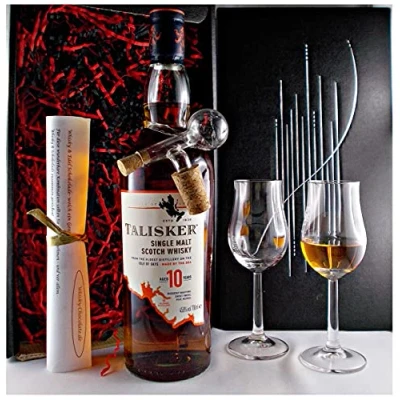 Abbildung von Geschenk Talisker 10 Jahre Single Malt Whisky + Glaskugelportionierer 2 Bugatti Gläser