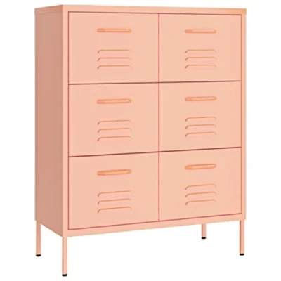 Abbildung von vidaXL Schubladenschrank mit 6 Schubladen Sideboard Kommode Anrichte Schrank Beistellschrank Mehrzweckschrank Rosa 80x35x101,5cm Stahl