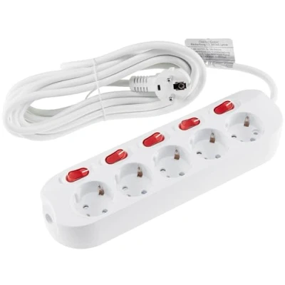 Abbildung von ChiliTec Steckdosenleiste 5 Fach Tischsteckdose mit Einzelschaltung 5m Kabel Schalter für Jede Steckdose erhöhtem Berührungsschutz Weiß