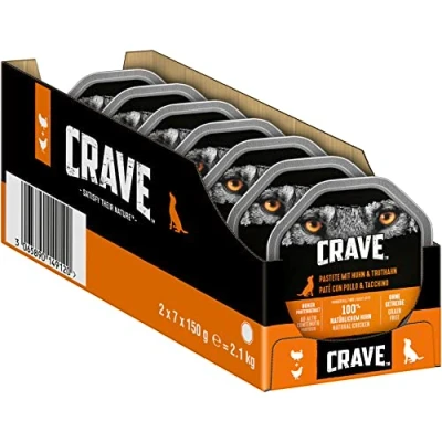 Abbildung von Crave DOG Adult Hundenassfutter Pastete mit Huhn &amp; Truthahn, 14 Schalen, 7x150g (2er Pack) Premium Hundefutter nass hohem Proteingehalt ohne Zusatz von Getreide