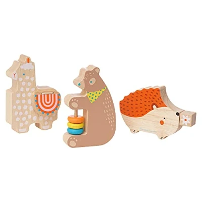 Abbildung von Manhattan Toy Musical Forest Trio 3 teiliges Holzspielzeug Set für Kleinkinder mit Bärenrassel, Lamaklacker &amp; Igel Guiro
