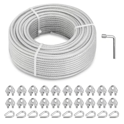 Abbildung von hannger 5MM Drahtseil, 30M Stahlseil Spannvorrichtung Strainer Kit mit 7x7 Strand Kern PVC beschichtetes für Terrassengeländer, Treppengeländer, Beschattungssegel, Lichterkettenaufhängung