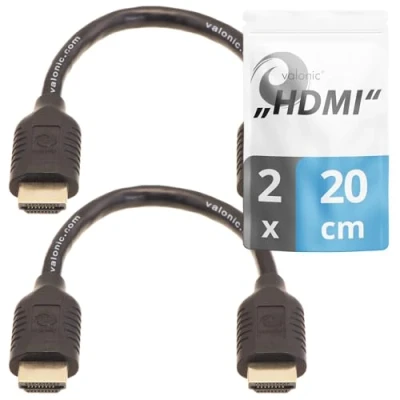 Abbildung von valonic kurzes hdmi Kabel 2er Pack, 20cm 4k, ARC, UHD, Full HD, Ethernet, schwarz, TV Kabel, Monitorkabel, short cable für PS5, PC, Switch