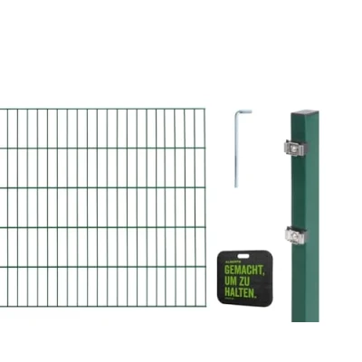 Abbildung von Alberts 642570 Doppelstabmattenzaun Zaun Komplettset mit Kniekissen verschiedene Längen und Höhen grün Höhe 80 cm Länge 10 m