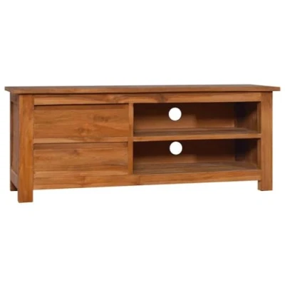 Abbildung von vidaXL Teak Massiv TV Schrank mit 2 Schubladen Regalen Lowboard Möbel Sideboard Fernsehtisch Fernsehschrank HiFi 100x30x40cm