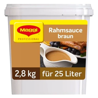 Abbildung von MAGGI Professional Rahm Sauce braun, vegetarisch, fein würziger Geschmack, Ergiebigkeit 25 L, 1er Pack (1 x 2,8kg GastroBox)