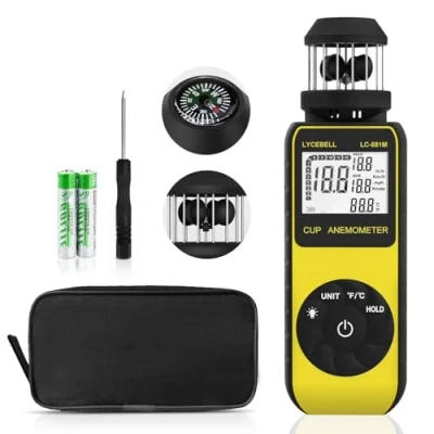 Abbildung von LYCEBELL Windmesser Windmessgerät, Handheld Digitaler Anemometer, Misst Windgeschwindigkeit Luftfeuchtigkeit Temperatur, Wind Cup Anemometer für HVAC Vents, Surfen, Segeln(LC 881M)