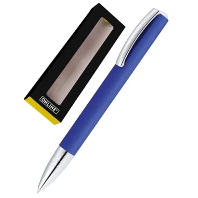 Abbildung von ONLINE Kugelschreiber Vision Blue I Drehkugelschreiber mit Standard Großraummine in Strichstärke M, Schreibfarbe Schwarz Eleganter Kulli gebürsteter Oberfläche Geschenkbox