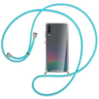 Abbildung von mtb more energy Handykette kompatibel mit Samsung Galaxy A70 (SM A705, 6.7&#039;&#039;) türkis Smartphone Hülle zum Umhängen Anti Shock Full TPU Case