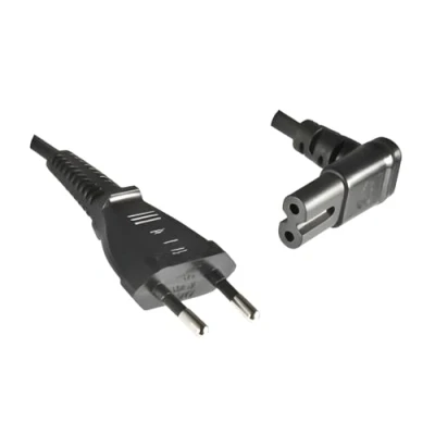 Abbildung von DINIC Stromkabel, Netzkabel mit Eurostecker auf C7 90 Grad unten, Oben gewinkelt (2,00m, schwarz)