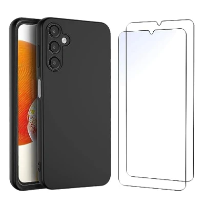 Abbildung von NEW&#039;C Hülle für Samsung Galaxy A14 5G/4G Super Thin Silikon Schwarz und 2 x Panzer Schutz Glas Ultrabeständig