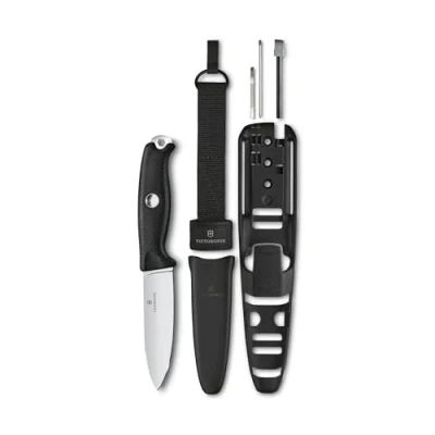 Abbildung von VICTORINOX Taschenmesser Venture Pro, 9 Funktionen, Feststehendes Outdoor Messer inkl. 10,5 cm Klinge, Pinzette und Feuerstahl, Full Tang, Schwarz