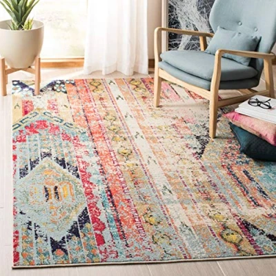 Abbildung von SAFAVIEH Boho Teppich für Wohnzimmer, Esszimmer, Schlafzimmer Madison Collection, Kurzer Flor, Blau und Orange, 122 X 183 cm
