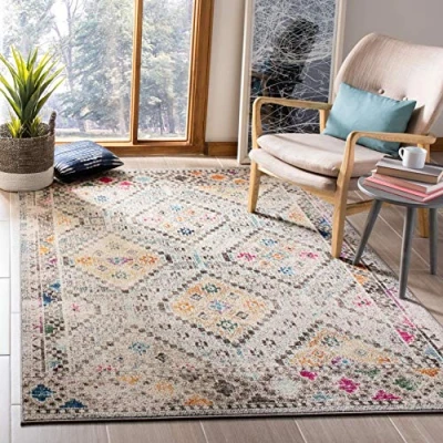 Abbildung von SAFAVIEH Boho Teppich für Wohnzimmer, Esszimmer, Schlafzimmer Madison Collection, Kurzer Flor, Grau und Gelb, 122 X 183 cm