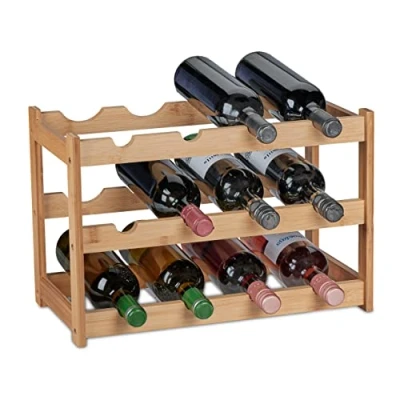 Abbildung von Relaxdays Weinregal, 12 Flaschen, Bambus, HxBxT: 30 x 45 23,5 cm, Weinhalter stehend, Küche &amp; Bar, Weinständer, Natur