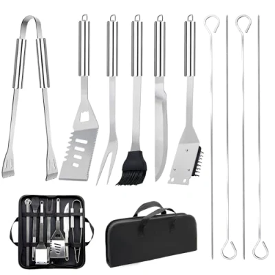 Abbildung von 11 teiliges Grillbesteck Set aus Edelstahl Praktisches Grillzubehör mit Tragbarer Tasche Grill Werkzeuge für Camping und Picknick im Freien