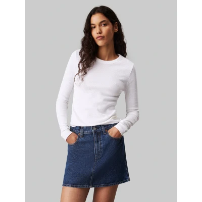 Abbildung von Calvin Klein Jeans LONG Sleeve Label Langarmshirt, Damen, Größe: Large, Bright white