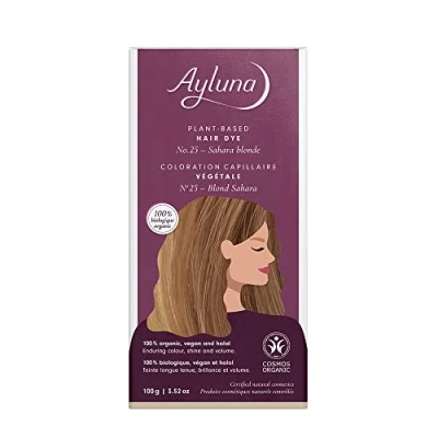 Abbildung von Ayluna Pflanzenhaarfarbe 25 Saharablond, vegane Haarfarbe mit Henna, indischer Krapp, Fenugreek &amp; Kamille, für eine langanhaltende Färbung, Glanz Volumen, Ammoniakfrei, 100% Grauhaarabdeckung, 100g
