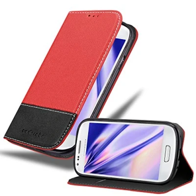 Abbildung von Cadorabo Hülle kompatibel mit Samsung Galaxy S3 Mini aus Premium Kunst Leder Flip Klappbare Stoßfeste Magnetische [Standfunktion] [Kartenfächern] Cover für Tasche in Rot