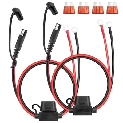 Abbildung von GUNGY SAE Anschluss Kabel 60cm 16AWG Verlängerungskabel Batterieladekabel Stecker auf Ringklemme mit 10A Sicherung für Auto Motorrad Batterieladung