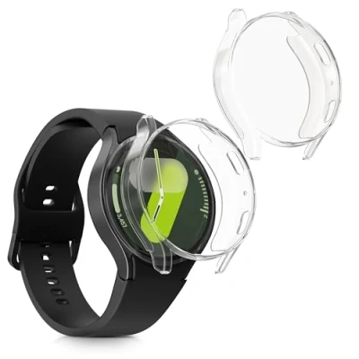 Abbildung von kwmobile 2X Schutzhülle kompatibel mit Samsung Galaxy Watch 7 44mm Hülle Fullbody Cover Set aus Silikon Transparent