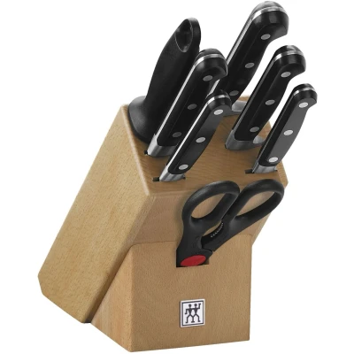 Abbildung von ZWILLING Professional S Messerblock, 8 teilig, Holzblock, Messer, Wetzstab, und Schere, Rostfreier Spezialstahl/Kunststoff Griff mit Nieten, Schwarz [Made in Germany]