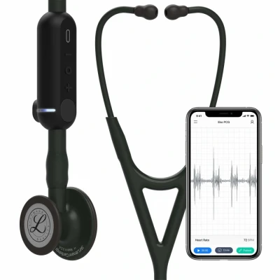 Abbildung von 3M Littmann CORE Digital Stethoskop (EU), 8490, Bruststück, Schlauch, Schlauchanschluss und Ohrbügel in Schwarz, 69 cm, 1 Stück