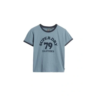 Abbildung von Superdry Beach Graphic Ringer Tshirt print, Damen, Größe: 42, Wedgewood blue