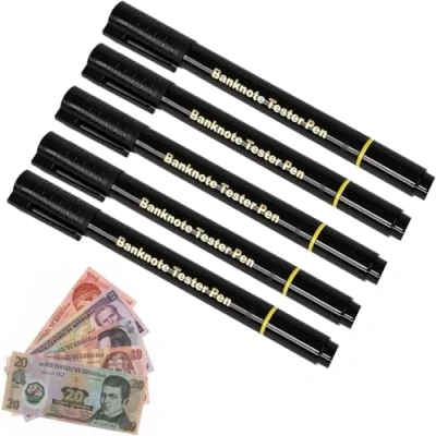 Abbildung von iLamvie 5 Stück Professioneller Geldscheinprüfer Fake Geld, Geldprüfstift Für Euro, Dollar, Britische Pfund Und Die Wichtigsten Internationalen Währungen,Für Erkennung Gefälschter Banknoten