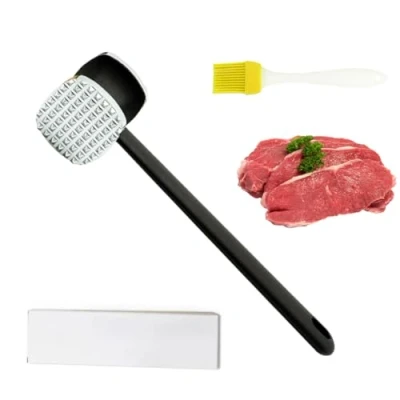 Abbildung von VIVIIHOO Fleischklopfer Edelstahl Doppelseitiger Schnitzelklopfer Fleischhammer spülmaschinenfest für Steak, Huhn, Schwein, Zartmacherhammer mit rutschfestem Griff