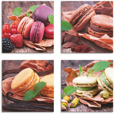 Abbildung von Artland Leinwandbild &quot;Macarons&quot;, Süßspeisen, (4 St.), 4er Set, verschiedene Größen