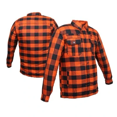 Abbildung von ALPHA SPEEDS Motorradhemden Biker Hemdjacke Wasserdicht &amp; Winddicht Motorrad Kariertes Hemd mit Protektoren Jacke Flanell Lumber Aramid (DE/NL/SE/PL, Alphanumerisch, L, Regular, Orange)