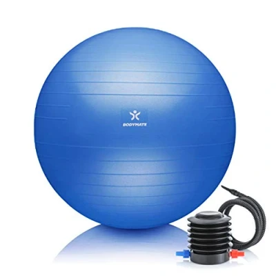 Abbildung von BODYMATE Gymnastikball Sitzball Trainingsball mit GRATIS E Book inkl. Luft Pumpe, Ball für Fitness, Yoga, Gymnastik, Core Training, starken Rücken als Büro Stuhl ORANGE 55cm