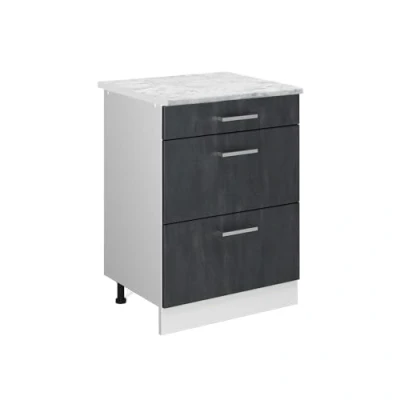 Abbildung von Vicco Küchenunterschrank R Line, Schwarz Beton/Weiß, 60 cm AP Marmor
