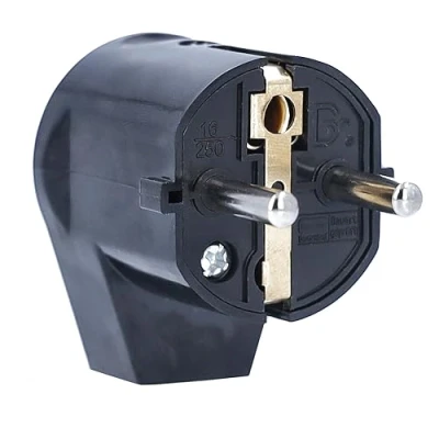 Abbildung von as Schwabe Winkelstecker Schutzkontaktstecker mit doppeltem Schutzkontakt Anschluss Leitungen bis max. 1,5mm² 230V 16A IP20 Schwarz 45042