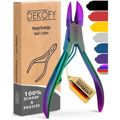 Abbildung von DEKOFY Nagelzange Edelstahl 11,5CM Extra scharfe Nagelschere mit präzisem Schnitt Fußnagelschere für dicke Nägel Fußpflege, Nagelpflege, Pediküre, Nagelknipser Fußnägel, Nagelschneider, Rainbow