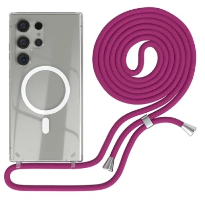 Abbildung von EAZY CASE Handykette kompatibel mit Samsung Galaxy S24 Ultra Kette zum Umhängen Stoßfest Handyhülle für Silikon Hülle Band Handytasche Transparent als Fallschutz in Pink