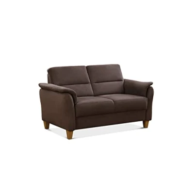 Abbildung von CAVADORE 2er Sofa Palera mit Federkern / Kompakte Zweisitzer Couch im Landhaus Stil passender Sessel und Hocker optional 149 x 89 Mikrofaser, Braun