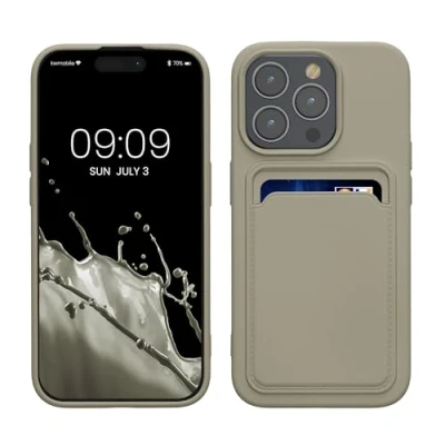 Abbildung von kwmobile Handyhülle kompatibel mit iPhone 15 Pro Hülle Handy Cover Fach für Karten in Hellgrau matt