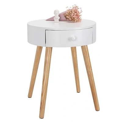 Abbildung von WOLTU Beistelltisch TS51ws 1 Nachttisch Nachtkommode Nachtschrank Sofatisch, mit Schublade, Beinen, Holz, MDF, Wieß, 38x38x48cm(BxTxH)