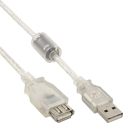 Abbildung von InLine® USB 2.0 Verlängerung, Stecker/Buchse, Typ A, transparent, mit Ferritkern, 1,8m