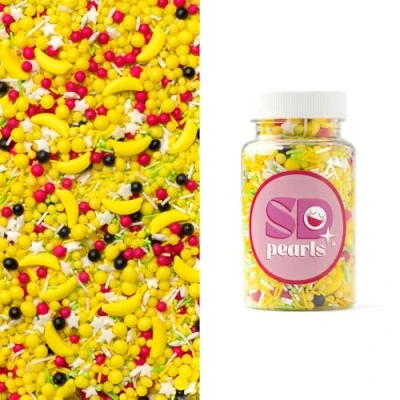 Abbildung von SD Pearls Zuckerstreusel,Bunter Streuselmix,Streudekor für Torten,Cupcakes,Zuckerwatte,Cake Pops und Desserts Zuckerstreusel Babypartys,Kindergeburtstagsfeiern (Mix „Banana Party“, 100g)