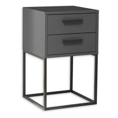 Abbildung von SUNA Nachttisch in Graphit Moderner Nachtschrank mit Schubladen und schwarzem Metallgestell 40 x 65 38,5 cm (B/H/T)