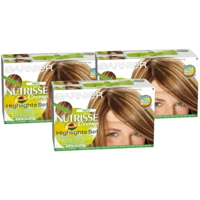 Abbildung von Garnier Strähnchen Set, Creme Highlights Set 1 für helle Strähnchen, Strähnen zum selber machen hellblondes Haar (mit Avocado Öl), Nutrisse, Hellblond, 3 Stück