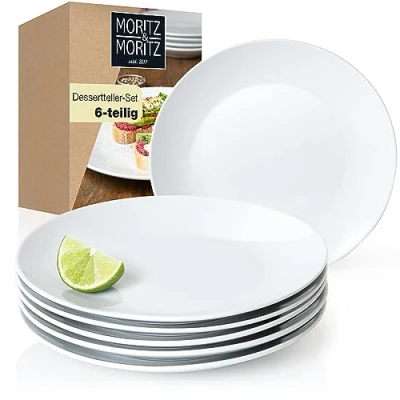 Abbildung von Moritz &amp; Tafelservice BASIC Dessertteller Set (6 tlg), 6 Personen, Porzellan, für Personen spülmaschinen und mikrowellengeeignet