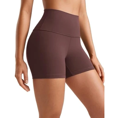 Abbildung von CRZ Yoga Womens Kurze Sporthose Laufshorts Sommer Radlerhose High Waist Fitness Shorts ButterLuxe 10cm Taupe 36