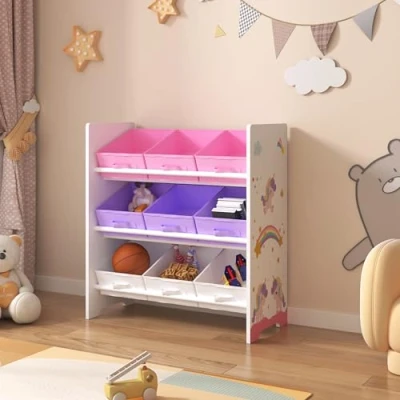 Abbildung von en.casa Kinderregal, »Boiro« Spielzeugregal mit 9 Boxen Einhorn Motiv Rosa / Lila