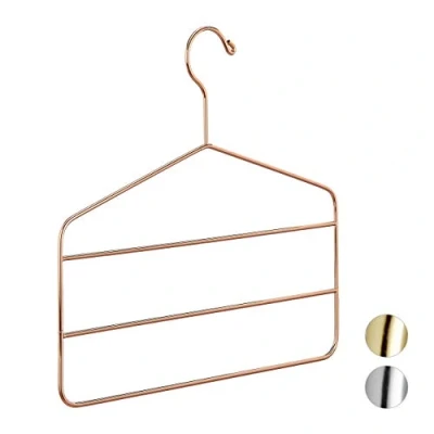 Abbildung von Relaxdays Hosenbügel, Mehrfachbügel, Hosen, Röcke, Schals, edles Design, platzsparend, 4 mm, Metall Kleiderbügel, kupfer