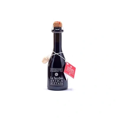Abbildung von La Secchia Balsamessig aus Modena IGP. Gereift in Eiche 250 ml Flasche mit Messkappe Kork 6 Flaschen